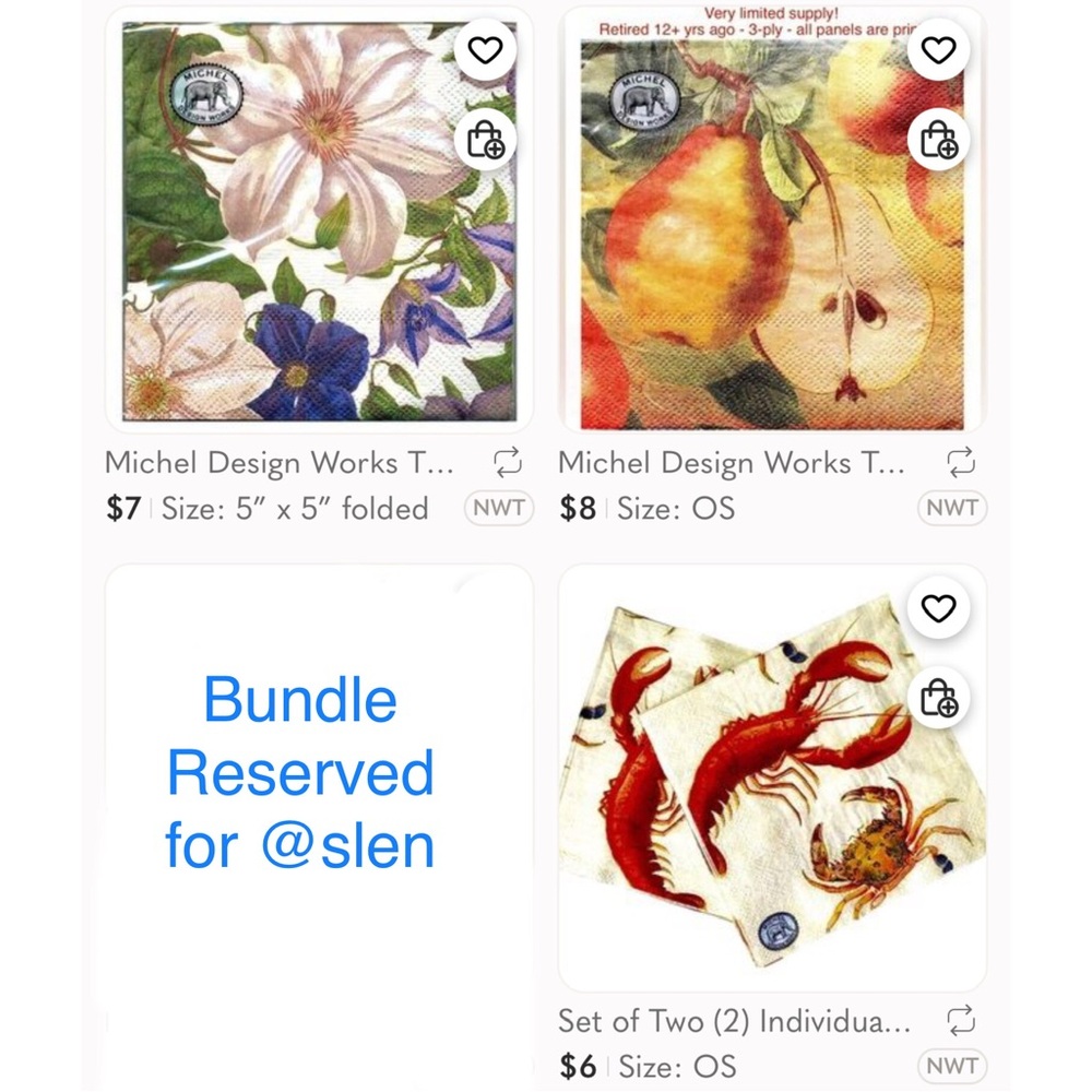 Reserved for @slen Bundle Individual Michel Design Works Retired Paper Napkins